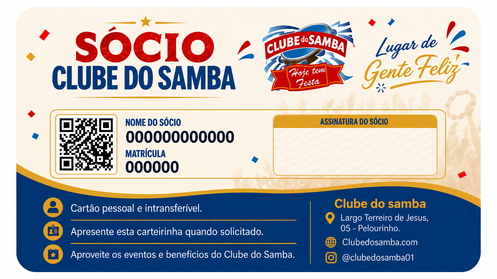 Modelo do verso da carteirinha Sócio Clube do Samba